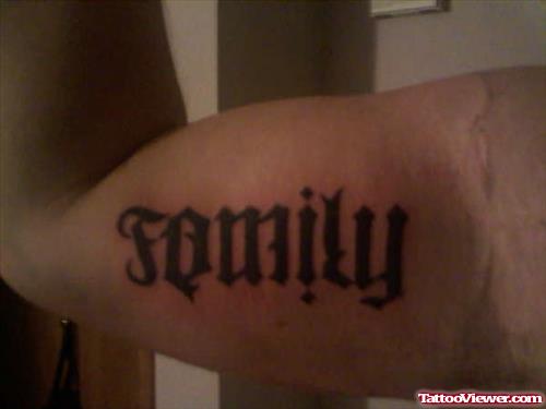 Ambigram Family Tattoo On Muscles