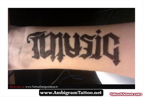 Black Ink Music Ambigram Tattoo