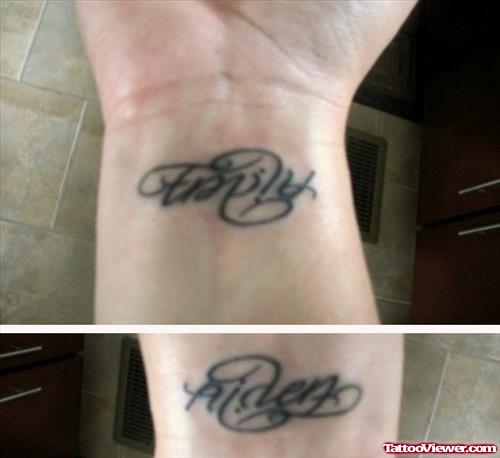 Family Ambigram Tattoos On Wrist