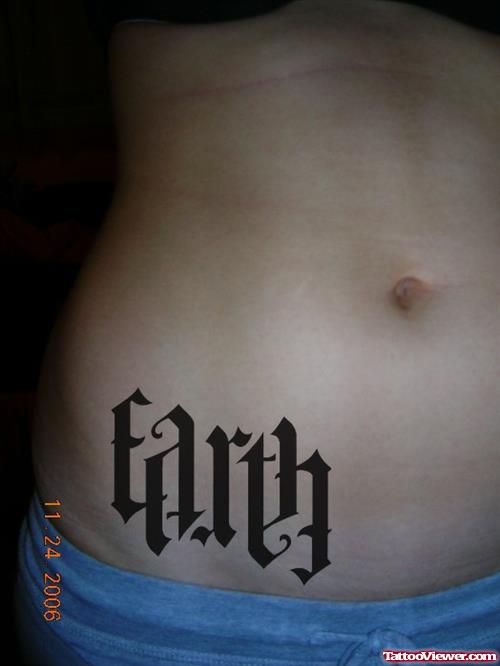 Earth Ambigram Tattoo On Hip
