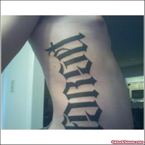 Ambigram Beautyful Tattoo On Rib