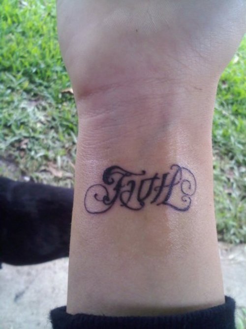 Faith Ambigram Tattoo On Wrist