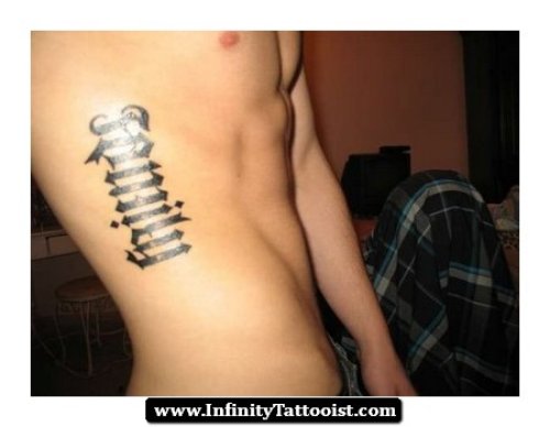 Black Ink Infinity Ambigram Tattoo On Side Rib
