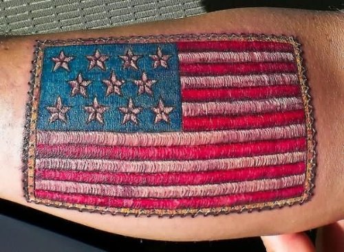 Inner Bicep Color Ink American Flag Tattoo
