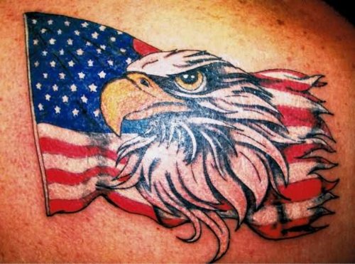 American Flag And Eagle Head Tattoo