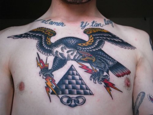 Pyramid And Flying Eagle Tattoo For Men