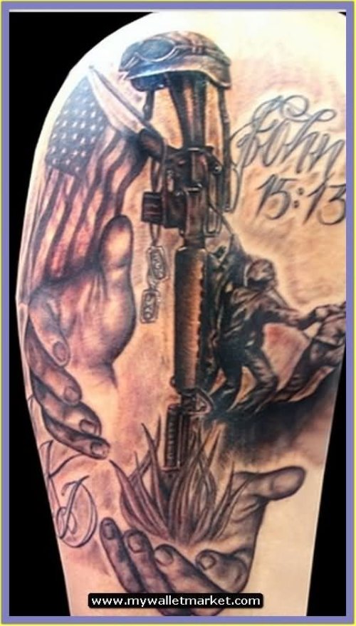 American Guns Tattoo On Half Sleeve