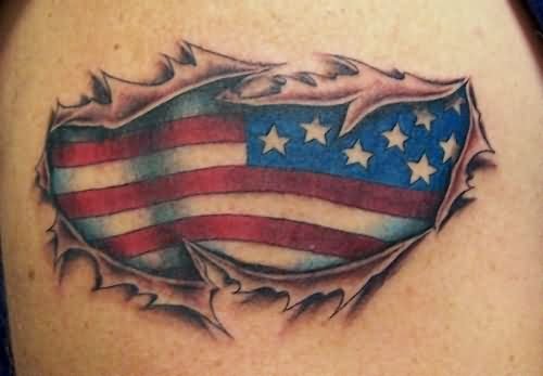 Colored American US Flag Tattoo