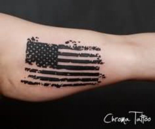 Black Ink American Tattoo On Inner Bicep