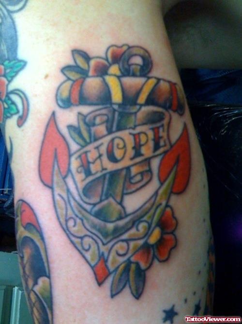 Hope Banner And Colored Anchor Tattoo