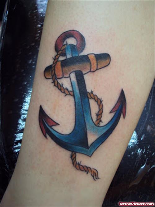 Attractive Blue Ink Anchor Tattoo