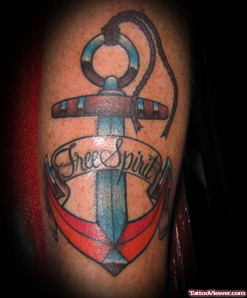 Anchor Tattoo With Free Spirit Banner Tattoo