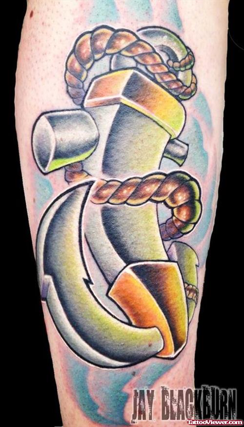 Amazing Anchor Tattoo With Rope