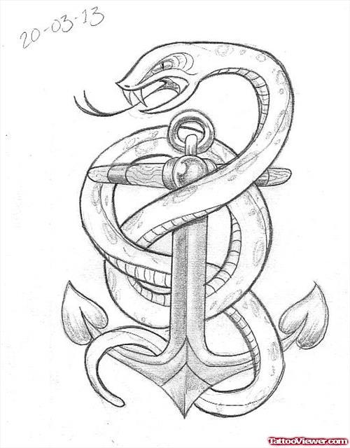 Snale And Anchor Tattoo Design
