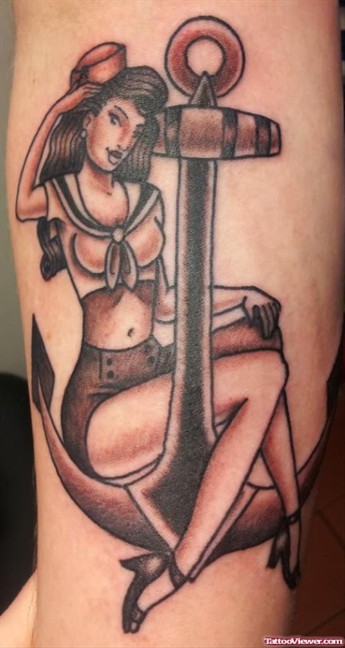 Pin Up Girl With Anchor Tattoo