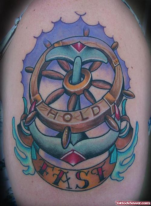 Fast Banner With Anchor And Compass Tattoo