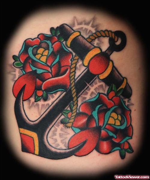 Red Roses And Anchor Tattoo