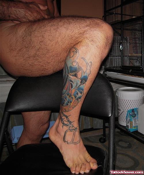 Man Right Leg Anchor Tattoo