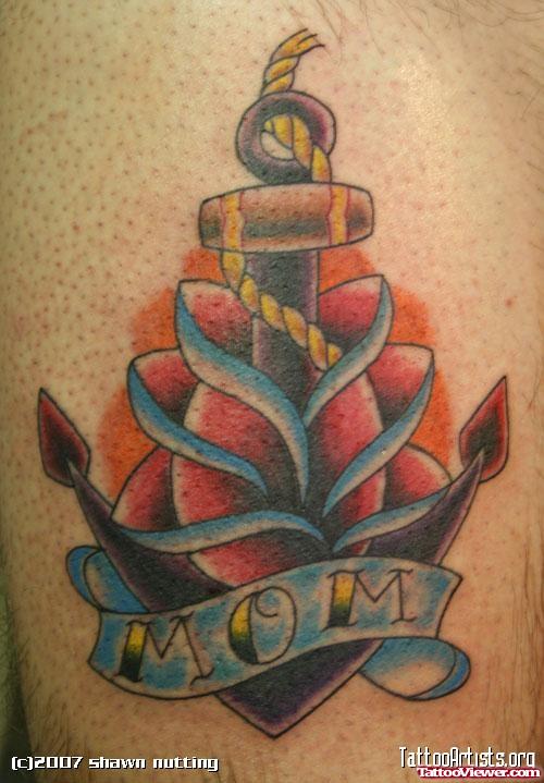 Flower Anchor Tattoo With Mom Banner