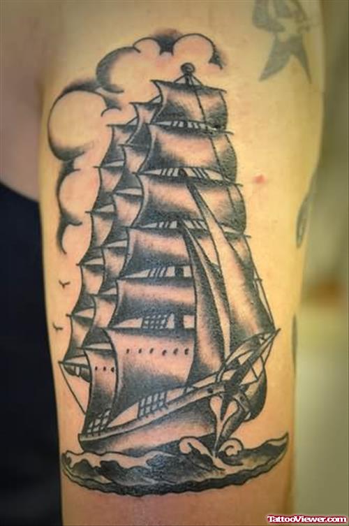 Ship Anchor Tattoo On Half Sleeve