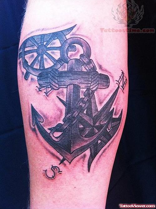 Ripped Skin Compass and Anchor Tattoo