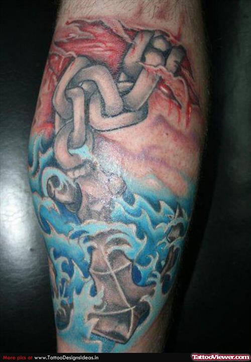 Grey Anchor Tattoo With Chain