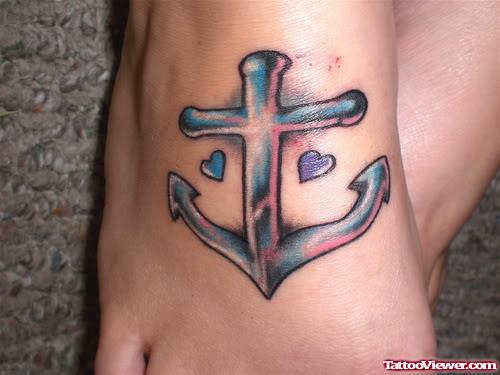 Colored Right Foot Anchor Tattoo