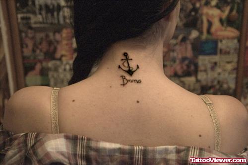 Black Anchor Tattoo On Nape