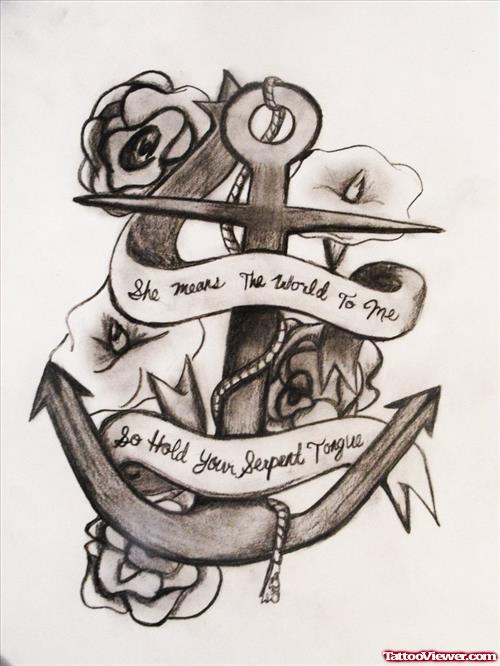 Banners And Anchor Tattoo Design