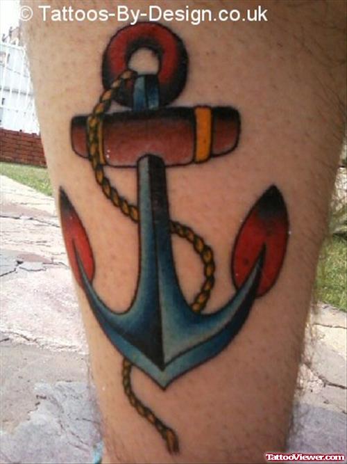 Attractive Colored Anchor Tattoo