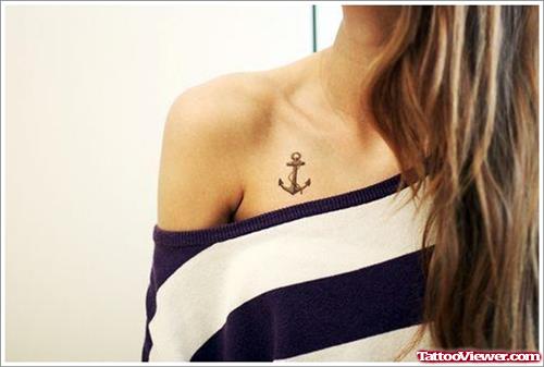 Anchor Tattoo On Collarbone