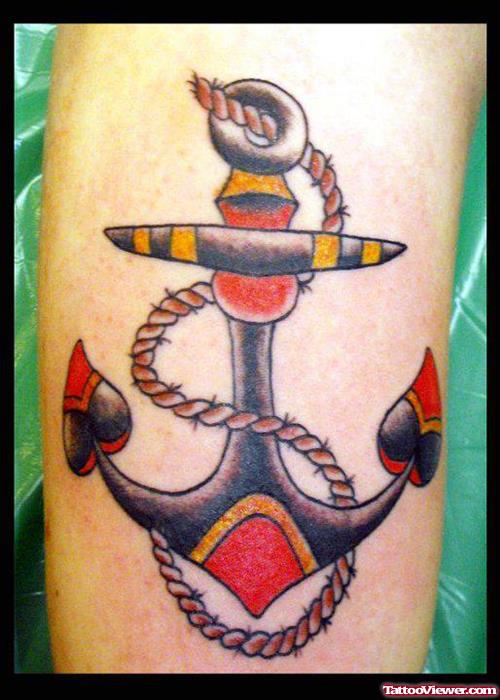 Red And Black Ink Anchor Tattoo