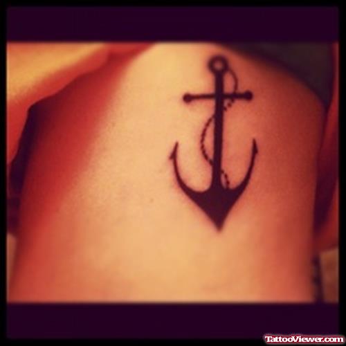 Black Anchor Tattoo On Side