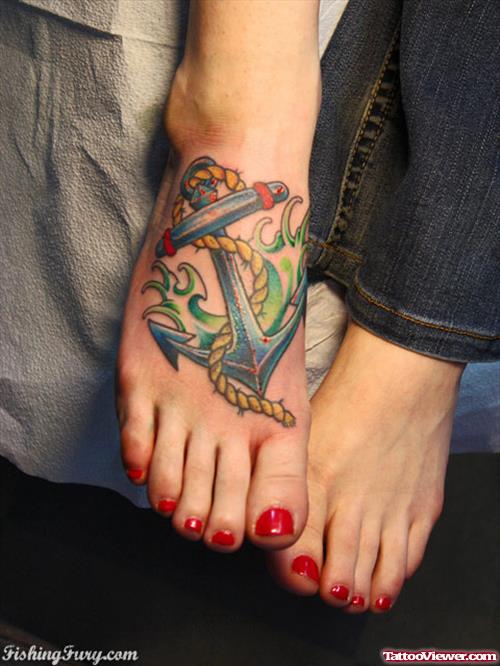 Beautiful Anchor Tattoo On Right Foot