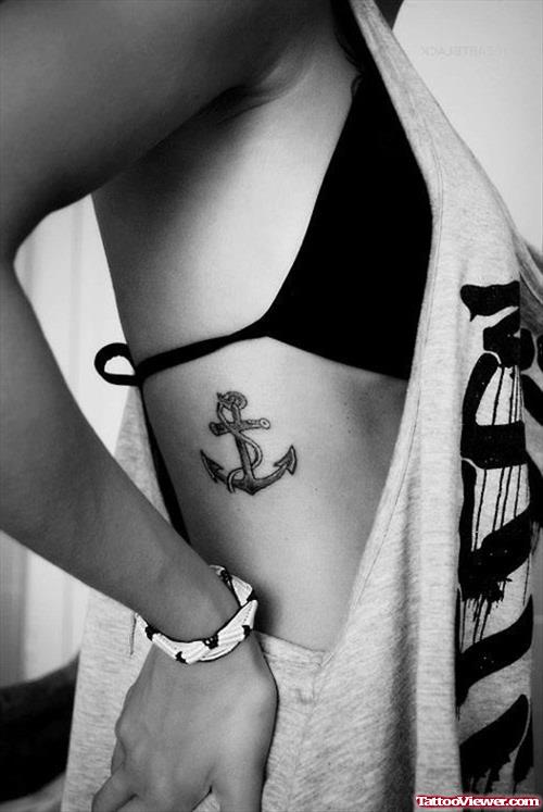 Girl With Anchor Tattoo Rib Side