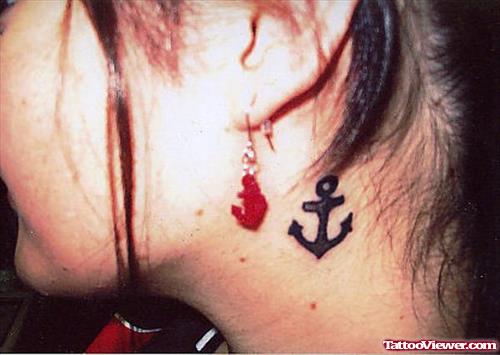 Anchor Tattoo On Girl side Neck