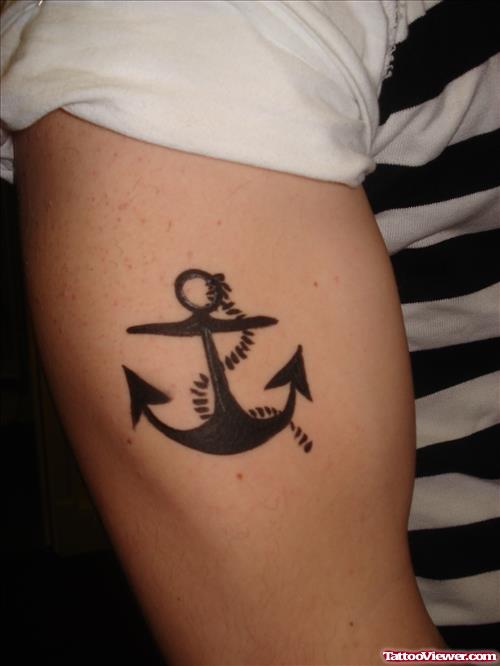 Small Black Anchor Tattoo On Bicep