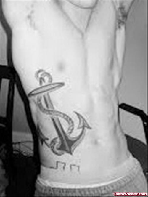 Rib Side Anchor Tattoo For Men