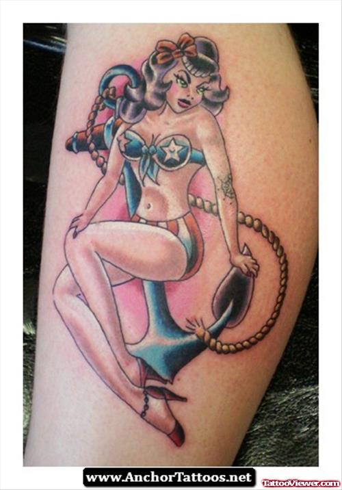 Pin Up Girl And Anchor Tattoo
