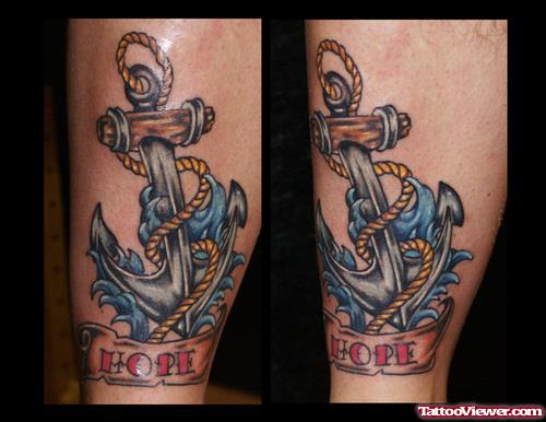 Hope Banner And Anchor Tattoo