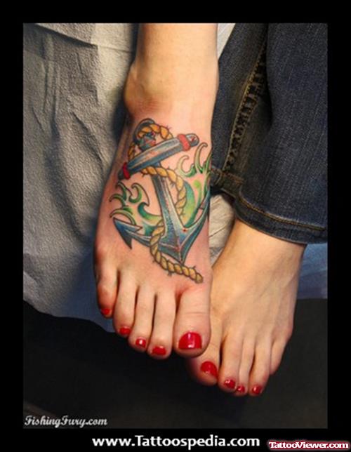 Girl Right foot Anchor Tattoo For Girls