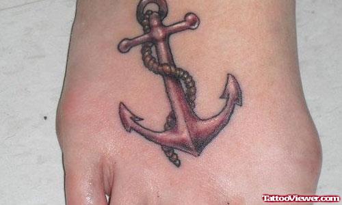 Grey Ink Anchor Tattoo On Right Foot