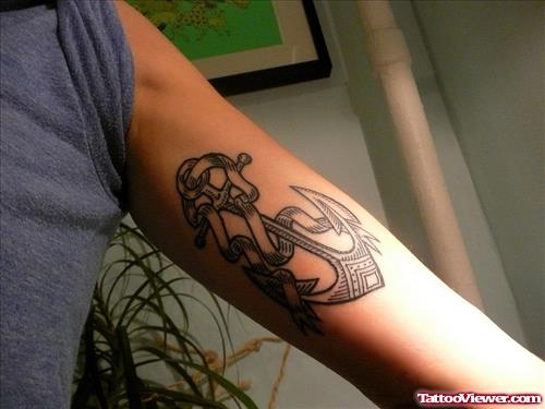 Amazing Grey Ink Anchor Bicep Tattoo