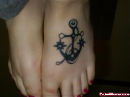 Black Anchor Tattoo On Girl Left Foot