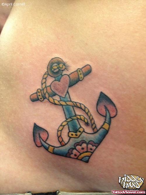 Awesome Colored Anchor Tattoo On Hip