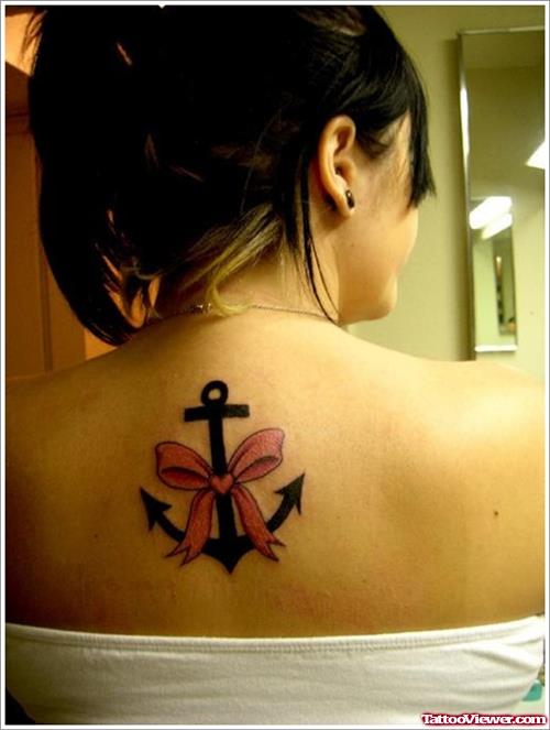 Anchor Tattoo With Pink Bow