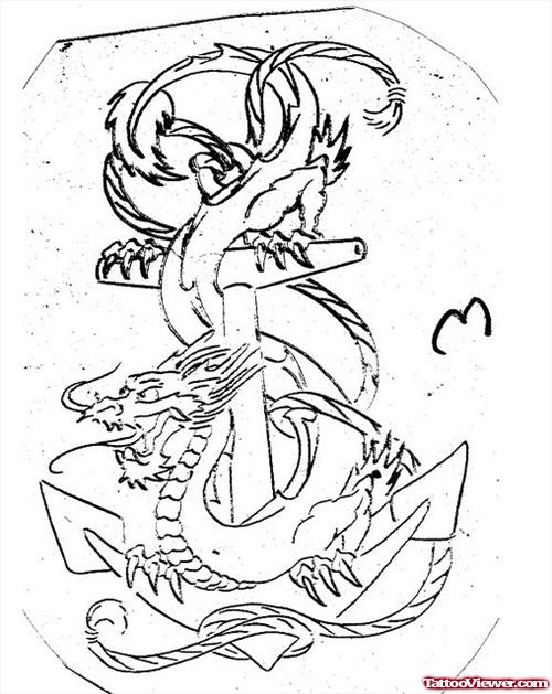 Anchor And Dragon Tattoo Design