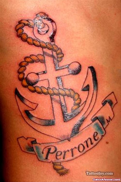 Perrone Banner and Anchor Tattoo