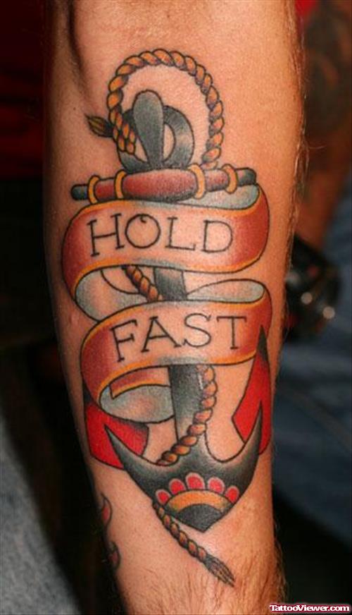 Hold Fast BAnner And Anchor Tattoo