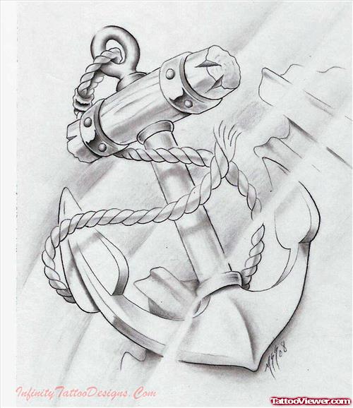 Latest Rope And Anchor Tattoo Design